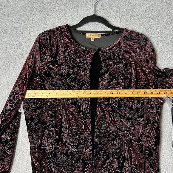Notations Top Womens XL Black Red Sequin Long Sleeve Layered Look Floral Blouse - Picture 8 of 12